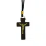 Cordão Crucifixo Madeira Cristo Metal Ouro Velho