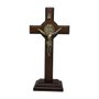 Crucifixo de Madeira com Prata de Sao Bento 23 Cm