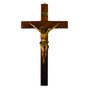 Crucifixo de Parede em Madeira e Cristo em Mármore com Pintura em Bronze - 42 cm