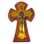 Crucifixo de Mesa Madeira, Acrílico e Ouro Velho - 12 x 8 cm 