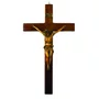 Crucifixo de Parede em Madeira e Cristo em Mármore com Pintura em Bronze - 42 cm
