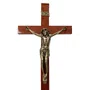 Crucifixo de Parede Madeira Marrom e Cristo em Bronze - 62 Cm X 33 Cm