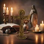 Crucifixo de Mesa em Metal Ouro Velho - 11 cm 