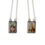 Escapulário de Inox Retangular Moldura Lisa e Centro com foto colorida de Nossa Senhora do Carmo e Sagrado Coração de Jesus.