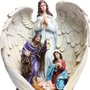 Imagem Presépio Anjo e Sagrada Família de Resina Nacional - 28 cm