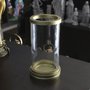 Porta Vela Vidro Marmore Liso Detalhe Dourado -18 cm