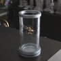 Porta Vela Vidro Mármore Liso Detalhe Prata - 18 Cm