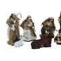 Presépio de Resina com Roupa Tecido Dourado e Marrom 11 Peças - 20 cm