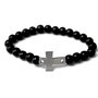 Pulseira Cruz Prata Madeira Preta - 8 mm