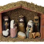 Resina Importada Presépio Infantil com Estábulo de Madeira - 16 cm x 20 cm