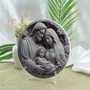 Quadro da Sagrada Família Preto e Branco Redondo Parede e Mesa - 20 cm