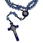Terço de São Bento Contas Azul Detalhe Prata 8 mm