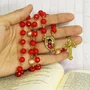 Terço de  São Carlo Acutis Semi Cristal Vermelho e Dourado - 7 mm