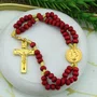 Terço Pulso Perfumada de São Bento Dourado Vermelho - 6 mm